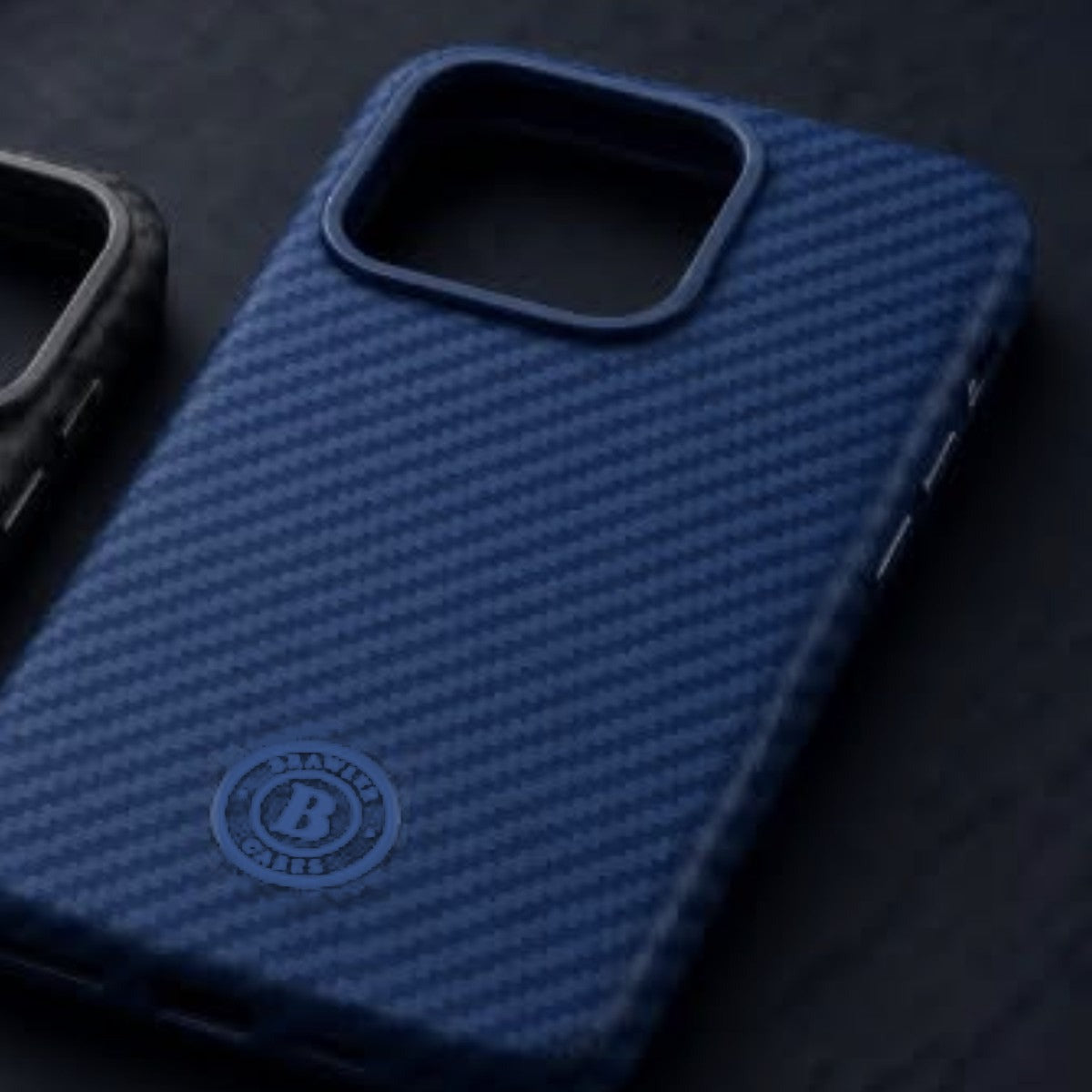 Brawler aramid case with slim camera cutout in Blue, tone-on-tone Blue logo