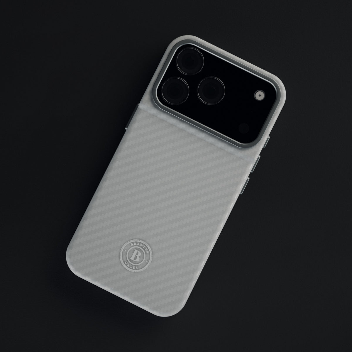 Brawler aramid case in White, back view with tone-on-tone White logo